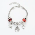 Silver tree of life charm bracelet with red heart beads and elephant pendants - Red Heart Glass Bead Style (D124)