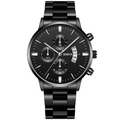 Men's black stainless steel quartz watch with three dials and date by Geneva brand - Black Band Black Dial Silver Markers (13)