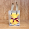 Yellow coral fleece bear-shaped gift towel in a transparent PVC bag with a red ribbon - Little Bear & Big Yellow + Pvc Handle / 30*30cm
