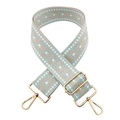 Detail of adjustable 5cm jacquard bag strap with geometric patterns and gold hardware - Gold Buckle / Light Blue