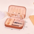 Classic brown portable jewelry organizer box with multi-compartment interior storage - Medium Zipper Mirror Style / Brown