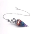 Retro hexagonal crystal pendulum pendant with colorful chakra stones and crown mount - 7 Chakra Multicolored Pendulum