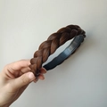Deep brown braided wig headband with non-slip teeth for high crown hair styling - Thick Twist Braid (3CM Wide) / Tan