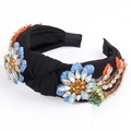 Black knotted fabric headband with colorful crystal flower and leaf ornaments - 9# Black (Floral Embroidery Beads)