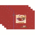 Set of 4 red Christmas placemats featuring festive teddy bear and snowflake patterns - Style 19