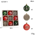 Set da 9 palline di Natale da 6cm con fiocchi rossi, alci verdi e spirali d'argento - Stile A Set di Palline di Natale (9 Pezzi/Confezione)