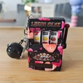 Black mini slot machine keychain with pink heart pattern and a small black bell - Heart-patterned Camouflage + Lobster-shaped Black Bell / 1000 Minimum Order