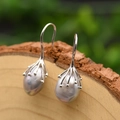 Baroque silver-gray pearl drop earrings with vine-like metal branch hooks - Grey Irregular Pearl - Sterling Silver