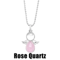 Detail of silver angel pendant necklace featuring rose quartz stone and ball chain - Rose Quartz