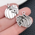 Silver pumpkin metal charms showing detailed front and back textures for DIY jewelry - Antique Silver Pumpkin 18x20mm