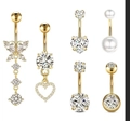 Gold-plated belly button ring set with 6 pieces including butterfly and heart designs - Gold