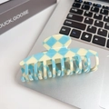 Blue and white checkerboard pattern acetate hair claw clip for elegant hairstyling - 9.5CM / Blue & Beige Checkerboard