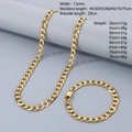 Gold-plated stainless steel Cuban link chain set with 7.5mm necklace and bracelet - 7.5mm Gold Beveled Figaro 1-1
