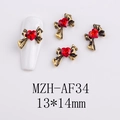 Detail of vintage gold alloy heart nail charms with red crystal and bow design - AF34-Gold Edge Red Rhinestone Large Bow