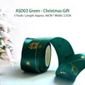 5 Yards green Christmas ribbon with gold foil gift and star patterns, 2.5cm wide - ASD03 Green - Reindeer & Gifts / 2.5CM Wide - 5 Yards (Approx. 46CM)