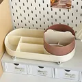 Pink and white drawer desk organizer with stationery compartments and pen holder - Khaki Bear Desktop Organizer