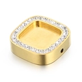 Base de colgante cuadrado dorado con circonitas brillantes y ranura para joyería DIY - Cuadrado (KLJ4088-Z) / Dorado