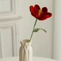 Handmade red crochet sunflower with yellow core and green stem in a white vase - Blooming Tulip (Single) / Red