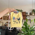 Mini sac à main jaune en tissu Oxford avec broderie papillon et bandoulière - Style Livre Papillon (Corde Tressée Rose Violet) / Livre Papillon Jaune