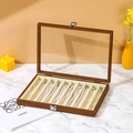 Walnut wood jewelry box with glass lid and 10 compartments for pearl necklaces - 10 Grids Necklace Holder / Walnut With Beige Interior