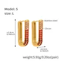 U-shaped stainless steel earrings with pink and red gradient zircons in 18k gold plating - Large / Red
