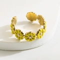 Vintage yellow daisy enamel open ring in gold finish stainless steel floral design - Daisy Open Ring / Yellow