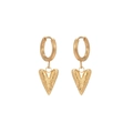 Minimalistische gouden titanium stalen hart oorbellen met gehamerde textuur, 3 cm hoog - Goud