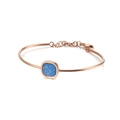 Bracciale minimalista in oro rosa con cristallo blu quadrato e chiusura a moschettone - Stile Blu (KB120121-KHY)