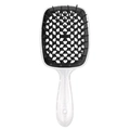 Black hollow detangling hairbrush with a clear transparent handle and vented design - Black-Clear Handle