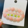 Pink and white embroidered floral hair clip on white display card with green leaf details - 15# Creamy Pink Small Flower