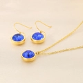 Gold-plated jewelry set with blue zircon necklace and earrings on textured fabric - 2-Piece Set (Necklace+Earrings) / Gold Blue