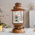 Antique bronze Christmas snow globe lantern with snowman scene, 40cm tall festive lamp - Snowman Family Kerosene Lantern Bronze (Height 40cm)