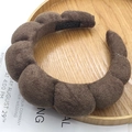 Braided brown velvet sponge headband with thick handmade texture for high crown effect - Wave Shape Headband / Terry Cloth Dark Coffee