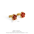 Vintage French style 3D golden rose stud earrings with red core in stainless steel - Red Enamel Gold (Large)