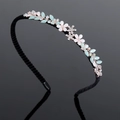 Cerchietto floreale con fiori rosa, foglie verde acqua e strass scintillanti - Piccolo fiore a farfalla-Blu