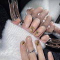 Hand-painted Chinese style press-on nails with 3D persimmon fruit pattern art design - XS