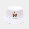 Détail du chapeau bob blanc en toile avec motifs papillons orange et coutures renforcées - M (56-58cm) / Blanc Papillon Orange