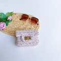 Mini bolso bandolera de tweed para niñas con tejido rosa azul amarillo y cierre dorado - Rosa