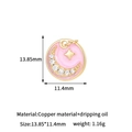 Detailed view of moon and star 14K gold plated pendant with pink enamel and zircons - 14K Gold H-13627 Pink Moon Star Round