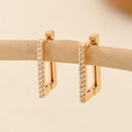 Modern geometric rectangular gold plated hoop earrings with micro-set zircon stones - EH218 Rectangular Simple