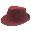 Detailed texture of burgundy linen fedora hat with rolled brim and indented crown - Approx. 58cm / Burgundy