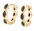 Vintage Goldene Creolen mit schwarzen Zirkonia im Marquise-Schliff und Perldetails - Gold - Schwarzer Zirkon