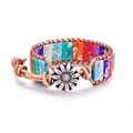Bohemian imperial stone wrap bracelet with multicolor beads and daisy metal clasp - Colorful Faceted Stone/Silver Daisy Button