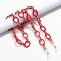 Bohemian eyewear chain featuring red resin links and gold metal rings with rubber ends - Color 13 (Bright Red)