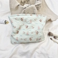 Mint green checkered quilted cosmetic bag featuring cute cartoon animal patterns - Salt Style Bunny