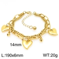 Bracciale multistrato in titanio placcato oro 18K con cuori, perline e chiusura a moschettone - Stile Campanello a Cuore a Doppio Strato Dorato (KB202992-Z)