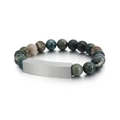 Handmade beaded bracelet with moss agate stones and curved stainless steel bar - Silver Curved Plate Moss Agate Style (KB130558-KFC)