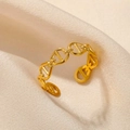 Adjustable gold stainless steel ring with anchor chain design on white satin fabric - Gold Anchor Link
