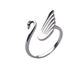 Adjustable silver swan ring with black eye gemstone and sleek feather details - Swan Style