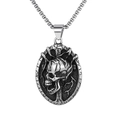 Hip hop style skull necklace in stainless steel with cross relief and square box chain - Oval Skull Cross + Stainless Steel Chain